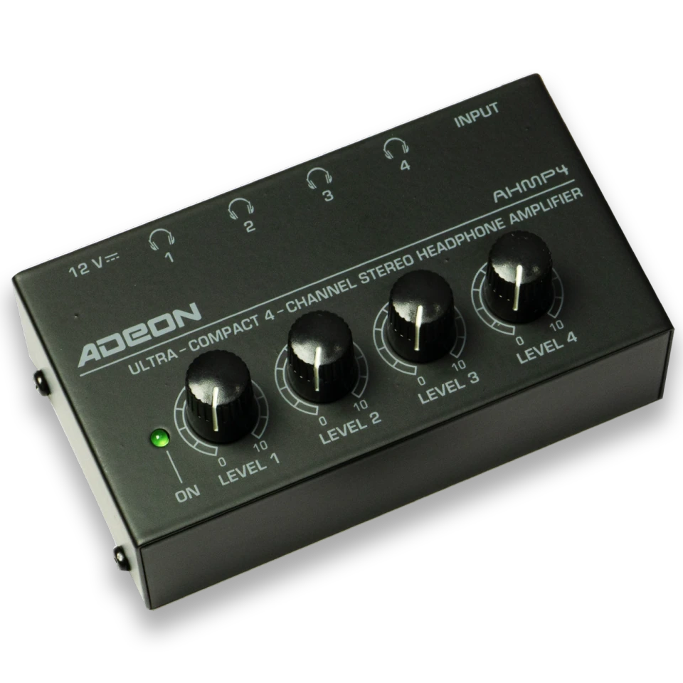 ADEON AHMP-4 4-Channel Professional Headphone Amplifier with Individual Volume Controls, Stereo Distribution Amplifier for Studio Recording, Podcasting, Live Sound & Monitoring
