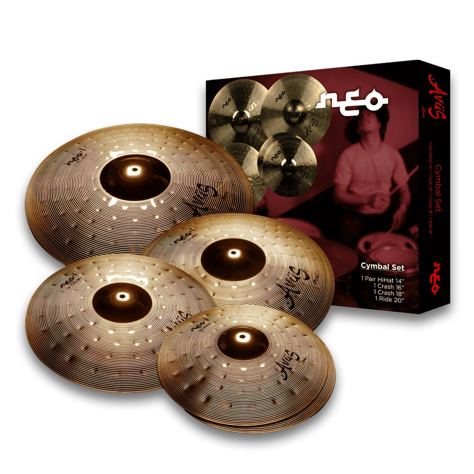 AVUS Neo-I Gold 5-Piece Professional Bronze Cymbal Set with 14-Inch Hi-Hat Pair, 16-Inch Crash, 18-Inch Crash and 20-Inch Ride for Drum Kits, Studio Recording and Live Performance