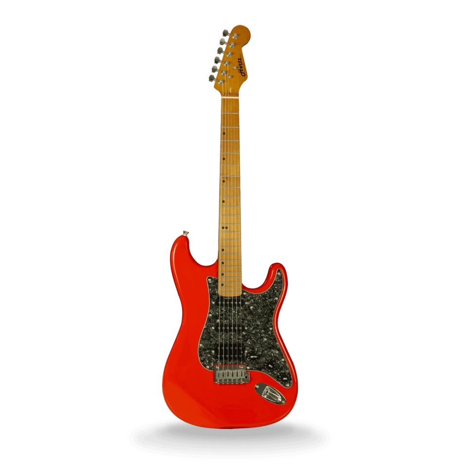 Hertz HZ STMP-X (Bright Red) SuperStrat Electric Guitar with HSS Pickups, Coil-Tap, 5-Way Selector, Okoume Body, Maple Neck, Rosewood Fingerboard and 22 Frets for Versatile Playing