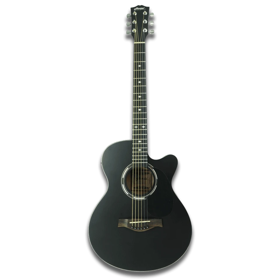 Hertz HZA-4010-(BK) Acoustic Guitar with Cutaway Body, 6 Steel Strings, Rosewood Fingerboard, Linden Wood Construction, Die-Cast Tuning Keys and Gloss Black Finish for Beginners, Practice and Performance
