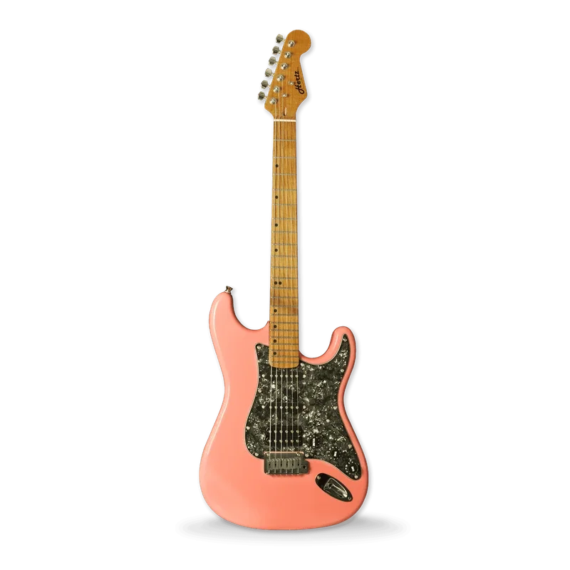 Hertz HZ STMP-X (Shell Pink Finish) SuperStrat Electric Guitar, Okoume Body, Canadian Maple Neck, Indian Rosewood Fingerboard, 22 Frets, 5-Way Pickup Selector, Coil-Tap.