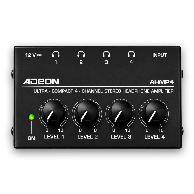 ADEON AHMP-4 4-Channel Stereo Headphone Amplifier | Individual Volume Control for Multi-Listener Monitoring view 1